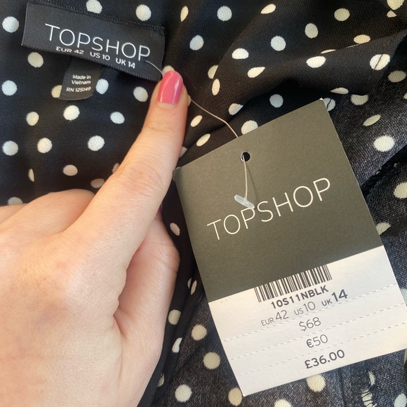 NWT Topshop Polka Dot Dress w/ Belt - Picture 3 of 5